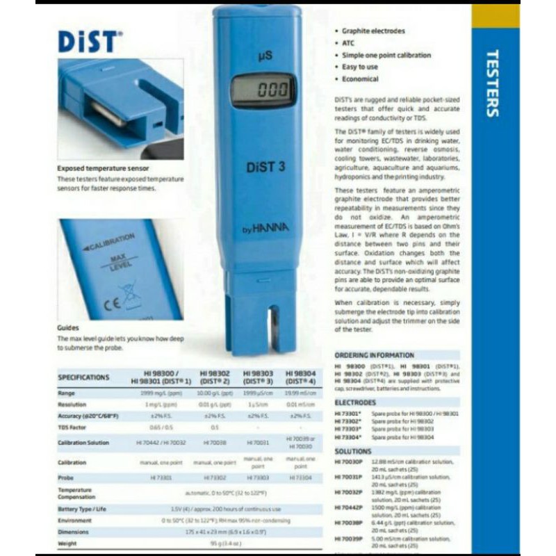 tds hanna instruments hi98302 dist 2 tds meter