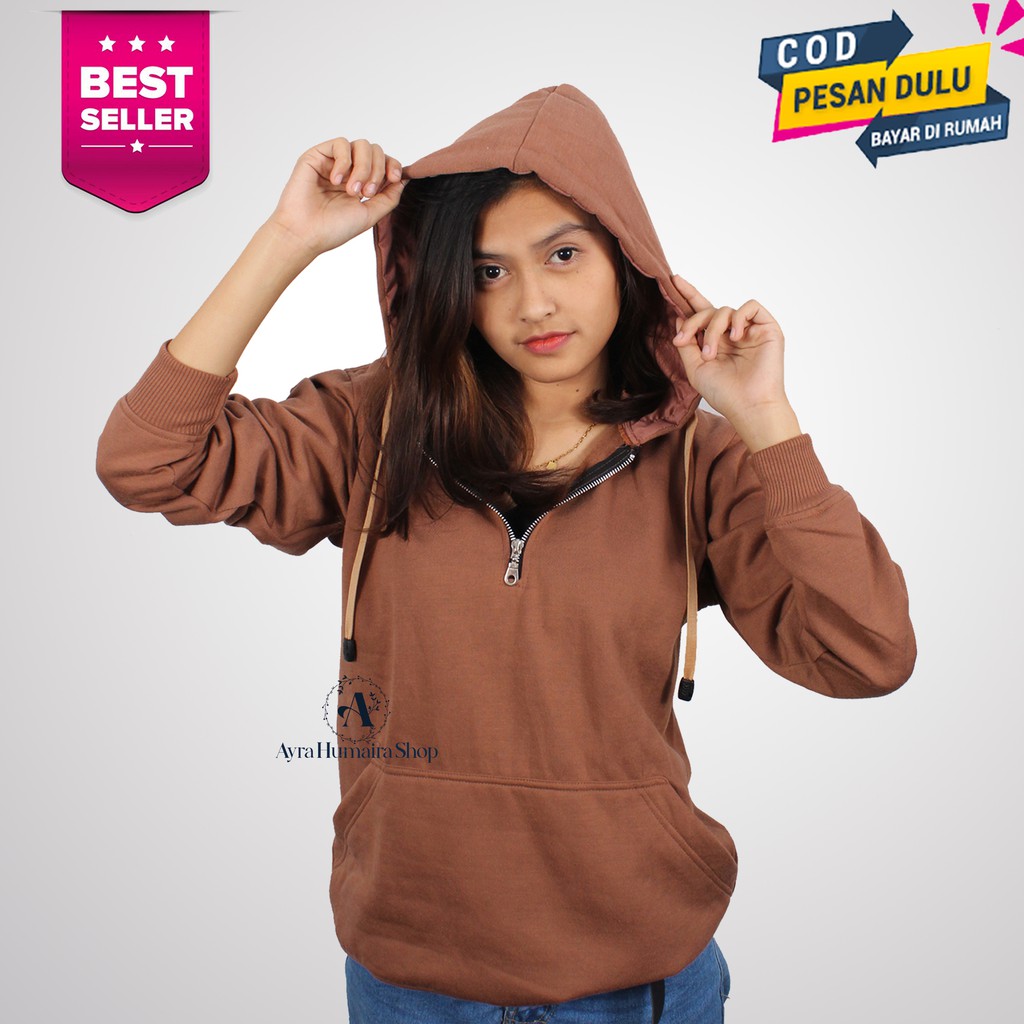 Jaket Polos Sweater Hoodie Polos PRIA WANITA jumpper Hoodie polos Kualitas Distro Warna Coklat