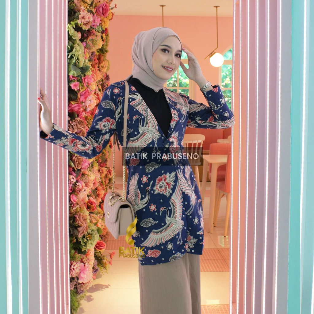 Pratista Batik Blazer  Jumbo Kualitas Premium Original Prabuseno Batik Modern Hijab Seragam Batik Atasan Kerja Wanita