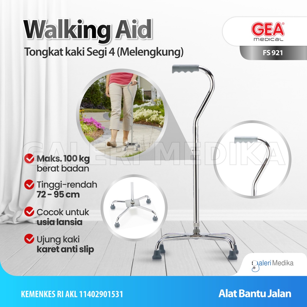 Tongkat Kaki 4 Lengkung GEA FS921 / FS-921 / FS 921 - Tongkat Bantu Jalan