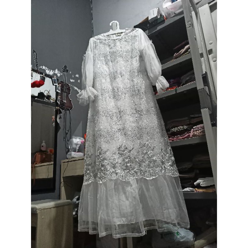 Enjeli Longdress Putih Heni Collection Preloved Kebaya Brukat Gamis Dress Putih Kondangan Pesta