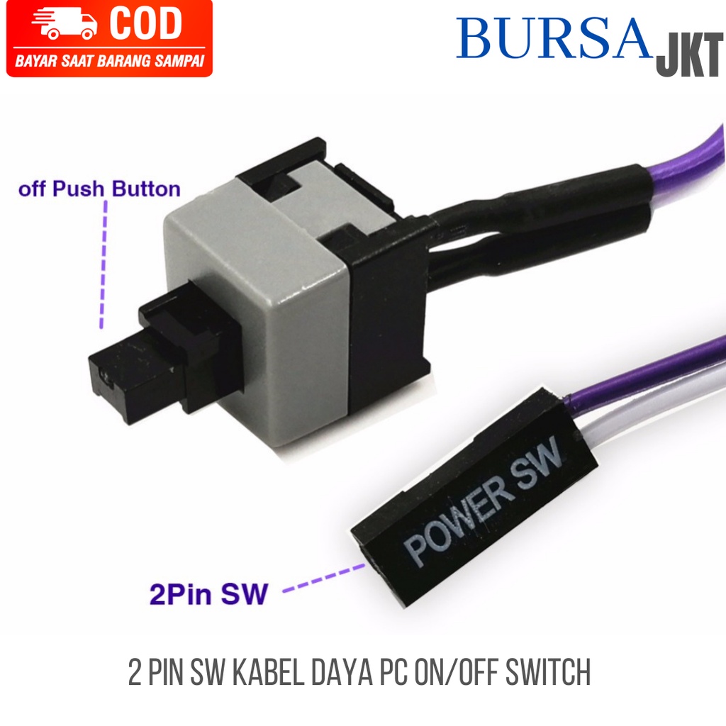 KABEL DAYA POWER RESET ON / OFF SW PC KOMPUTER 2 PIN 58 CM