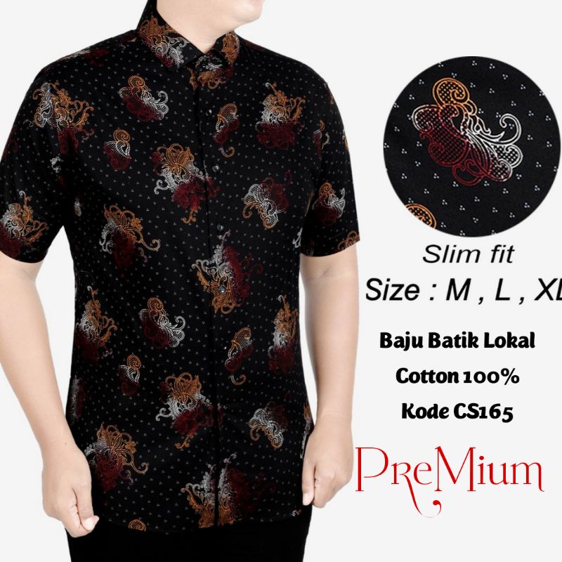 CBS 725 HEM KEMEJA BATIK PRIA SLIM FIT LENGAN PENDEK COLIN DION-CS165 BLACK