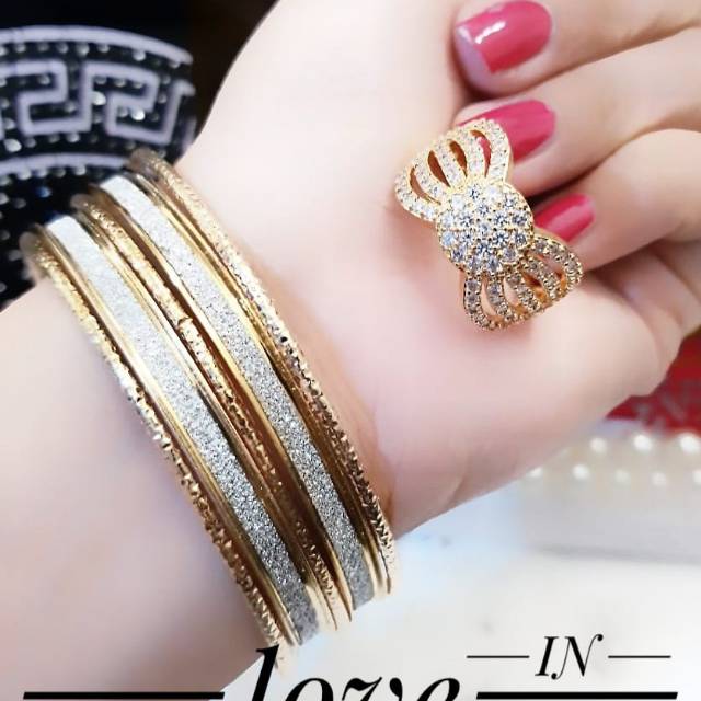 Xuping gelang dan cincin lapis emas 24k 1036k