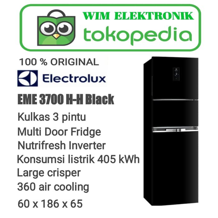 kulkas 3 pintu Electrolux EME 3700 HH HITAM