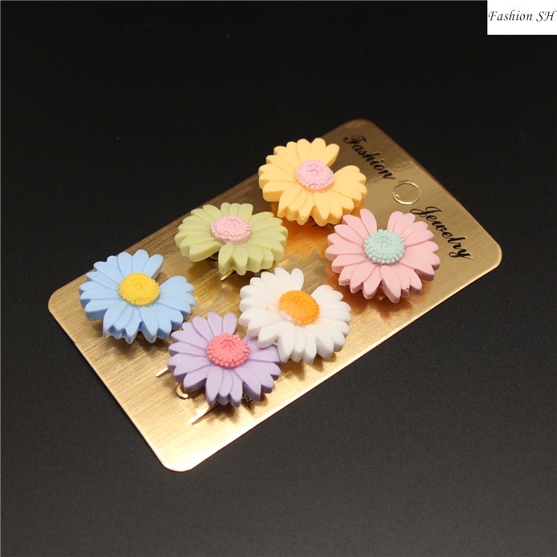 6pcs Bros Pin Bentuk Bunga Daisy Cherry Blossom Kombinasi Bahan Plastik M70068