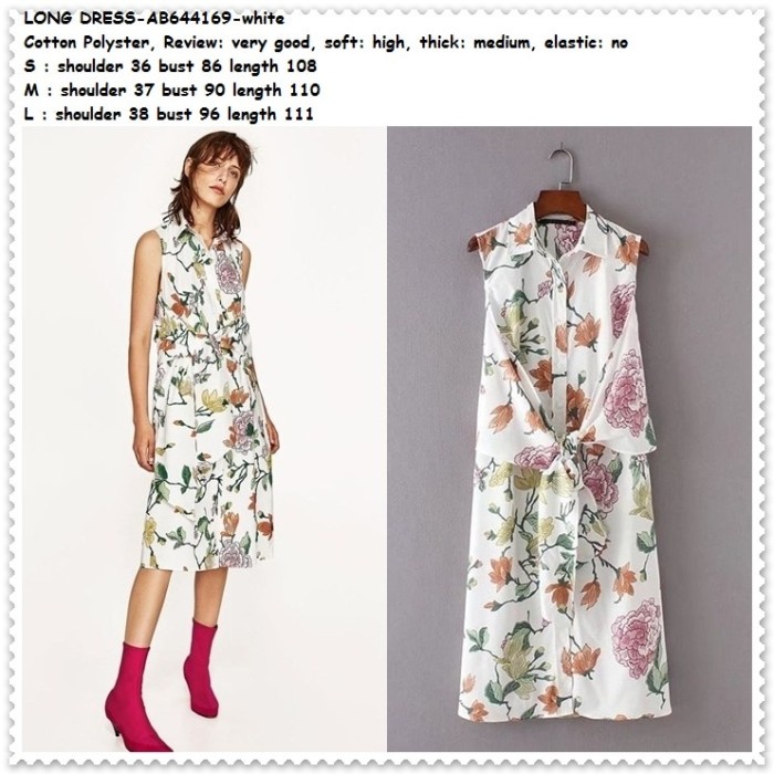 Midi Long Dress Tank Top Bunga Putih White Baju Wanita Korea Import