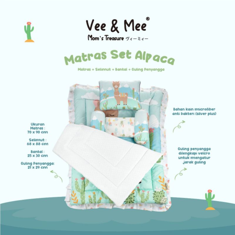 Vee &amp; Mee Baby Mattres Set Alpaca, Twinny, Whales, Safari - Anti Bakteri