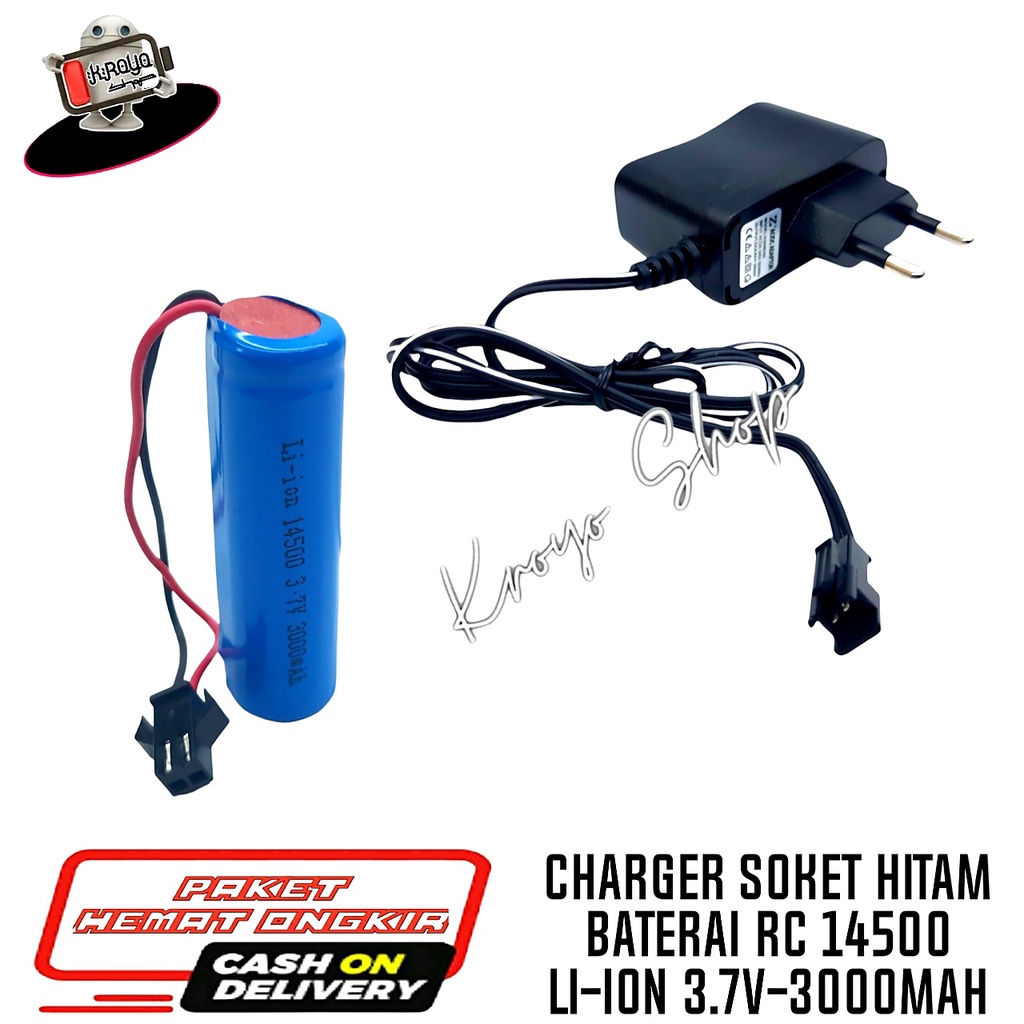 Adaptor + Baterai RC Type Li-ion14500 Ni-Cd 3.7v - 3000mAh Socket Hitam