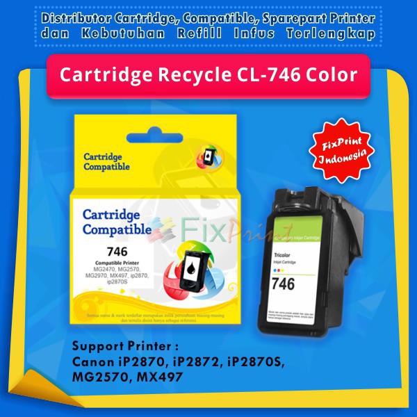 Cartridge Tinta Recycle Canon CL 746 CL746 746 Color  Tinta Printer iP2870 MG2570 MX497 TS207 TS307