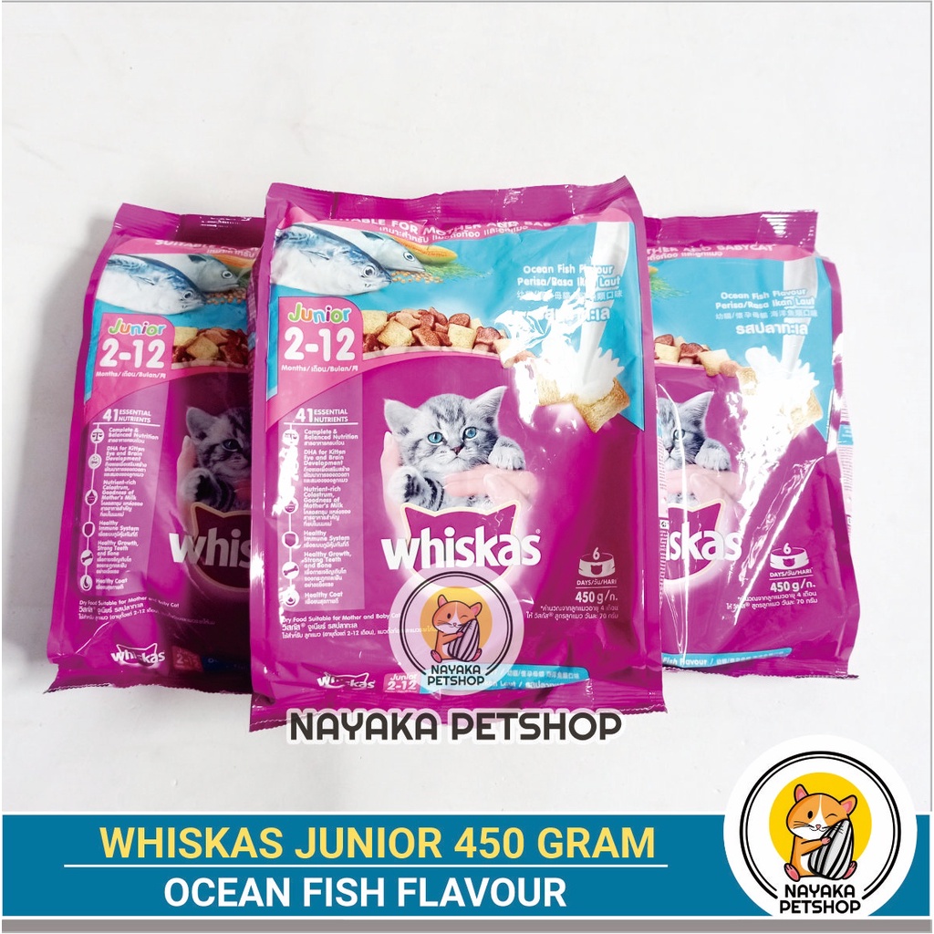 Whiskas Junior Ocean Fish 450 gr Makanan Anak Kucing Cat Kitten Pakan Kering Dry Food