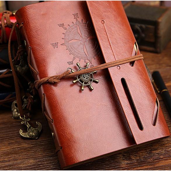 

➦ Buku Catatan Binder Kulit Retro Compass / Buku Agenda Cover Kulit - Coffee ➲