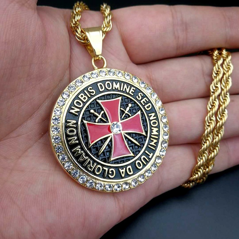 Liontin zirkon bertatahkan salib antik kalung pria/aksesoris perhiasan