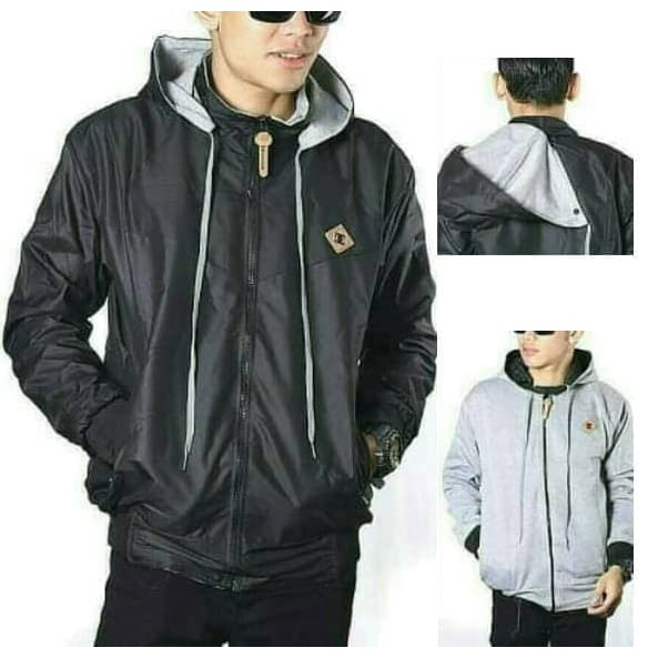 JAKET BOLAK BALIK PRIA BB DC 2in1 ANTI AIR PARASUT FLEECE SIZE M L XL