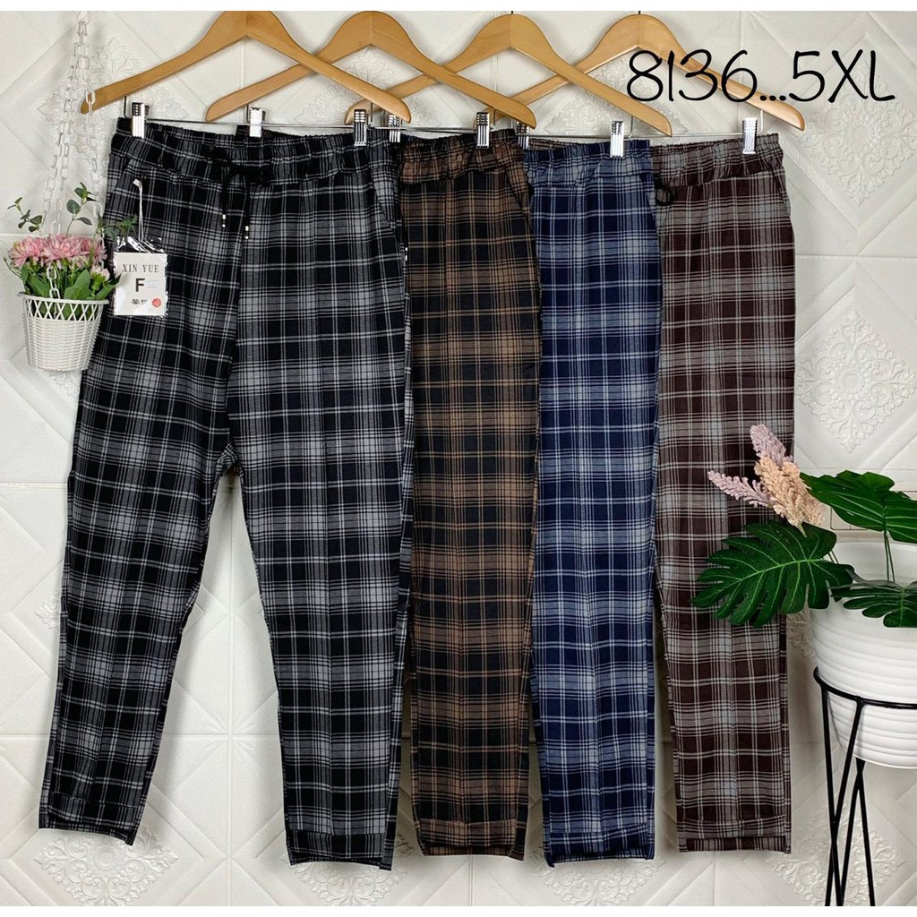 8136 Fit to 5XL Celana Panjang Big Size Kotak Import Wanita  / Celana Jumbo Kotak Wanita XIN YUE