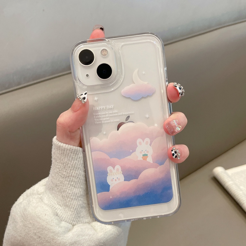 iPhone Case Clear Case Thick TPU Shockproof HD Space Case Protection Camera Plating Button Rabbit Cloud Moon Cute For iPhone 13 Pro Max iPhone 12 Pro Max iPhone 11 iPhone 7 Plus