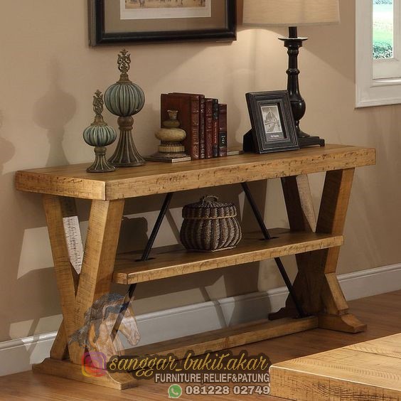 Meja Konsol Jati Kaki-Kaki Silang.