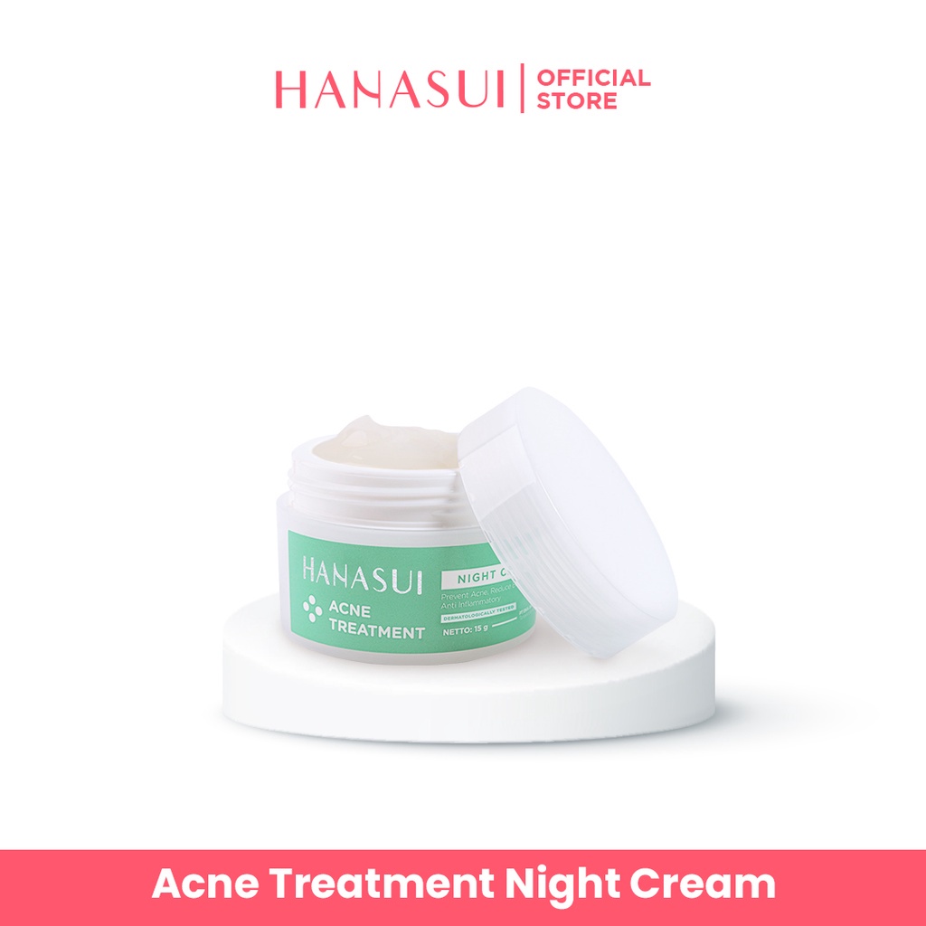 HANASUI Acne Treatment Night Cream Indonesia / 15g Prevent Acne Reduce Breakout Anti Inflammatory / Krim Malam Wajah Kulit Muka / Moisturizer Pelembab / Skincare Face Facial Wash Cleanser Toner Essence Serum Day Spot Gel / Paket Flawless Glow 10 Series