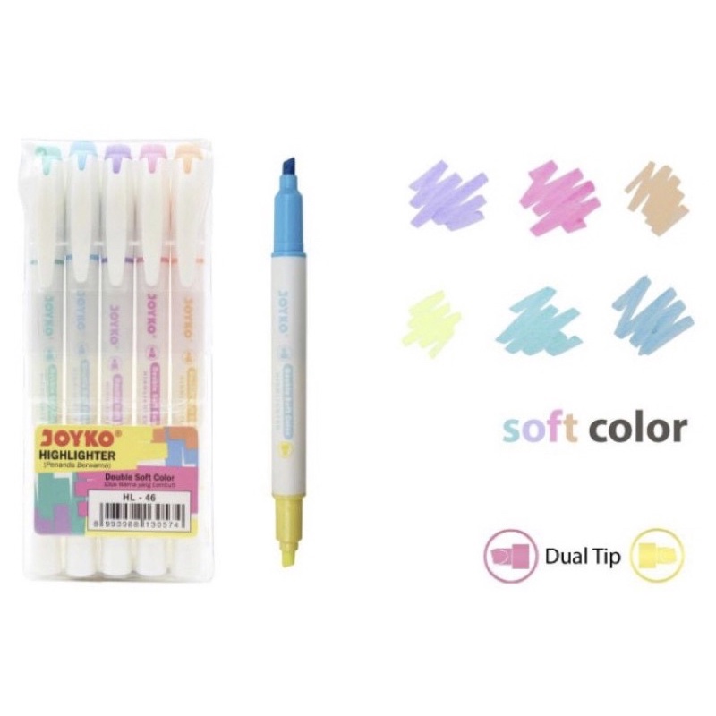 

Joyko Highlighter HL-46 5 Soft Color Dual Tip / Penanda buku