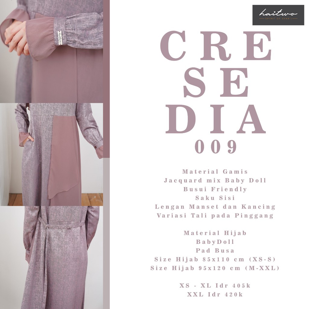 Haitwo Gamis Cresedia 009 Bahan Jacquard Mix Babydoll Set Gamis dan Jilbab Dress Wanita Jubah Syari