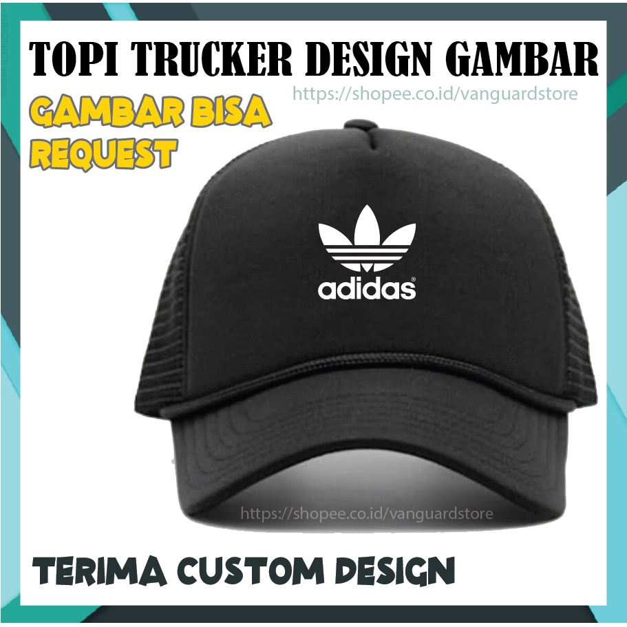 CUSTOM TOPI PRIA WANITA TRUCKER HAT JARING DESIGN GAMBAR LOGO ADISAS PUTIH BRAND - PREMIUM