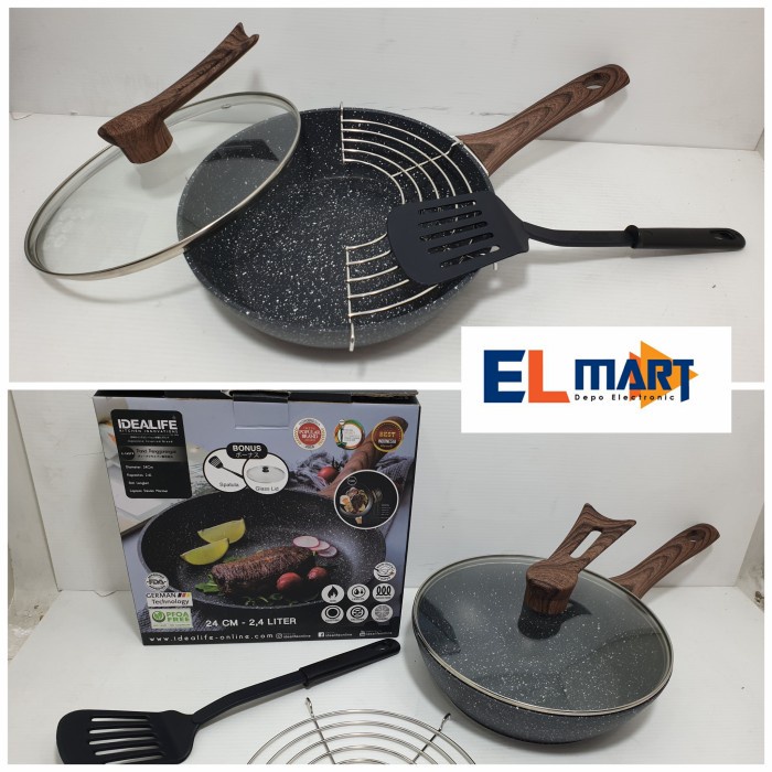 Idealife Wok Cookware Wajan Penggorengan 24cm Tempura Frypan IL 24DFP Panci Dengan Tirisan 24 cm  24 DFP IL24DFP Anti Lengket