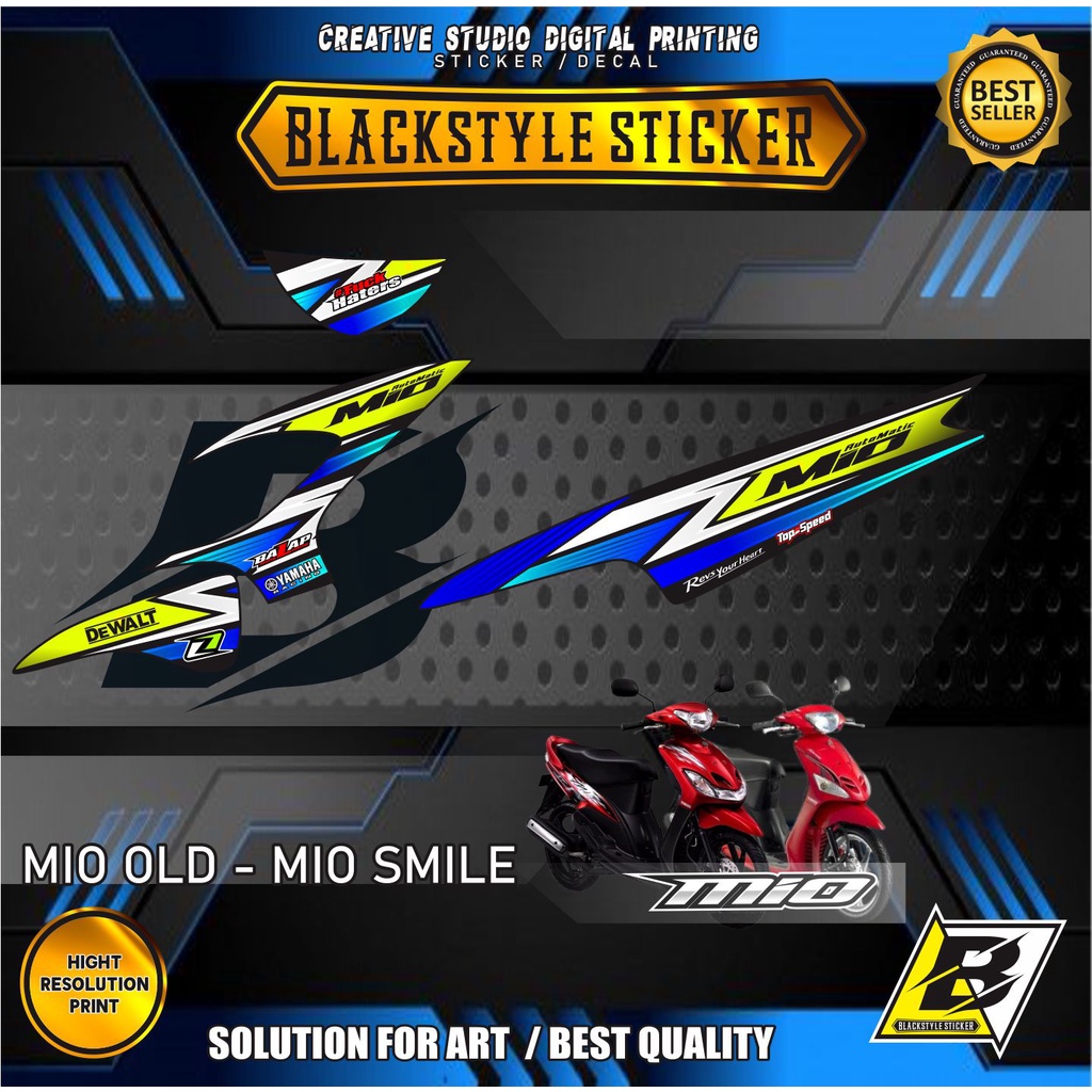 STRIPING/STICKER CUSTOM SEMI DECAL MOTOR YAMAHA MIO OLD/ MIO SMILE MOTIF RACING BIRU HIJAU LIST PUTI