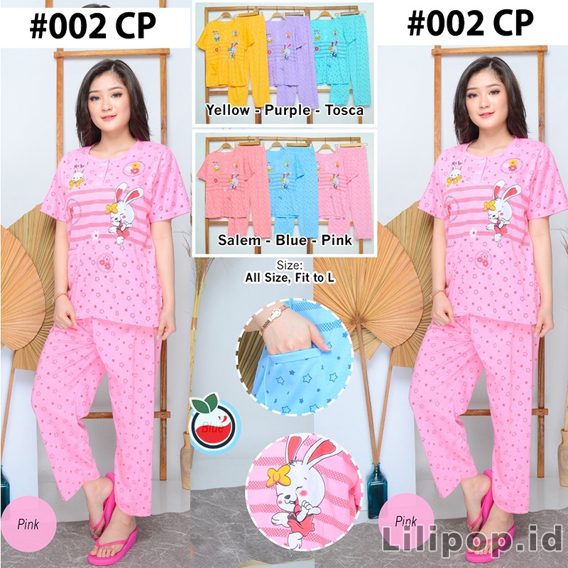 Baju Tidur Stelan Wanita Celana Panjang Baby doll Dewasa Piyama Allsize Cp Lilipop Sleep Wear-Rabbit pink