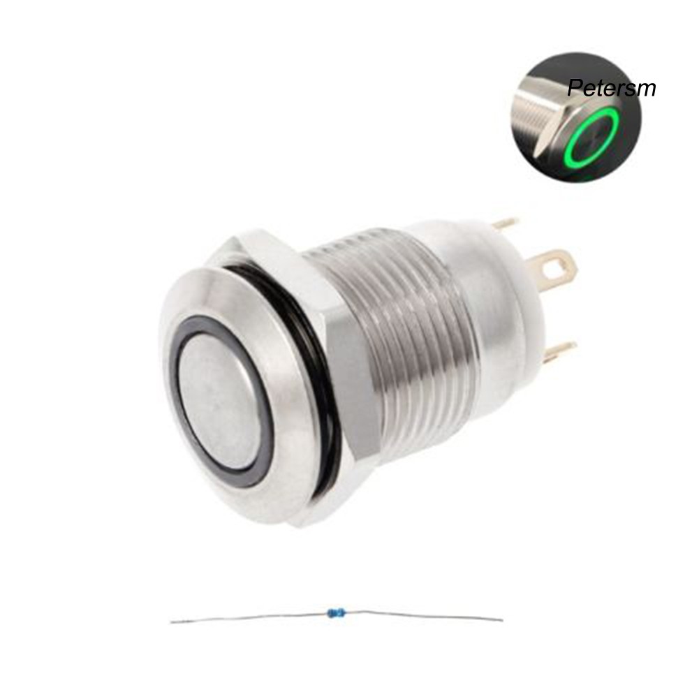 Rxx Saklar Tombol Tekan Momentary Metal 12mm Dengan Lampu Led 3a / 220v Dc Untuk Mobil / Perahu