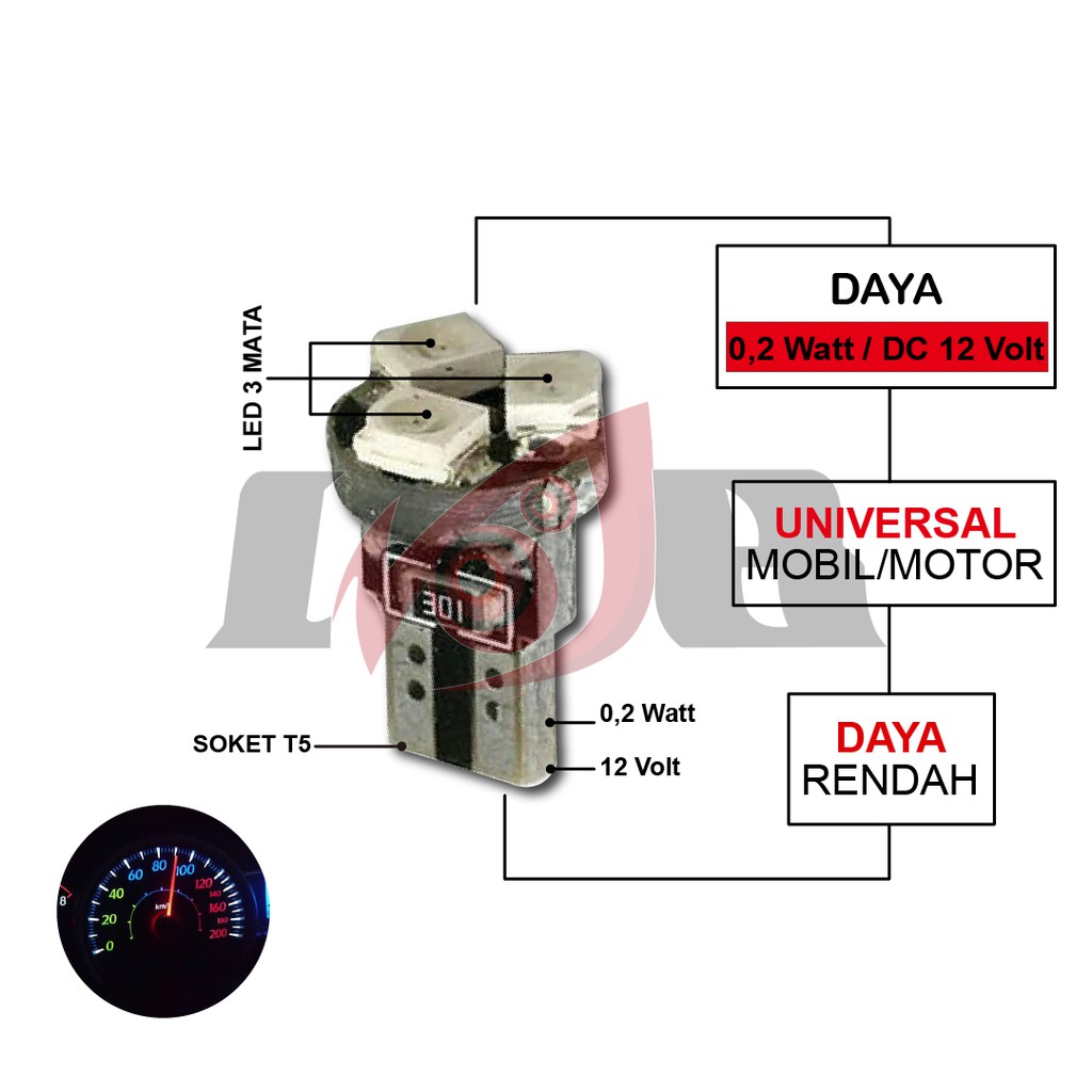 LED T5 3 Mata Nine Luminos Lampu Speedometer Motor Mobil