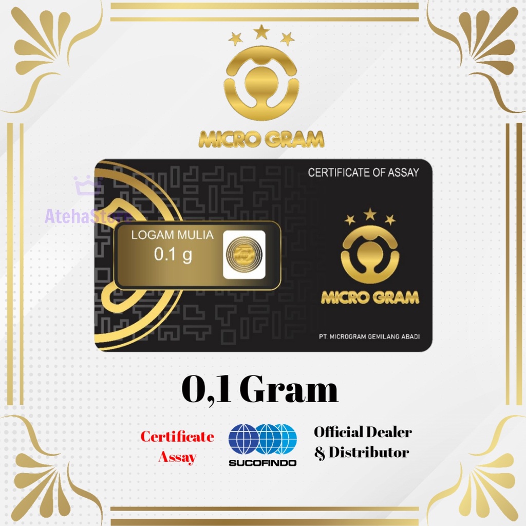 Microgram/Minigold/Emas mini/Souvenir emas 0,1 Gram 24 karat Bersertifikat