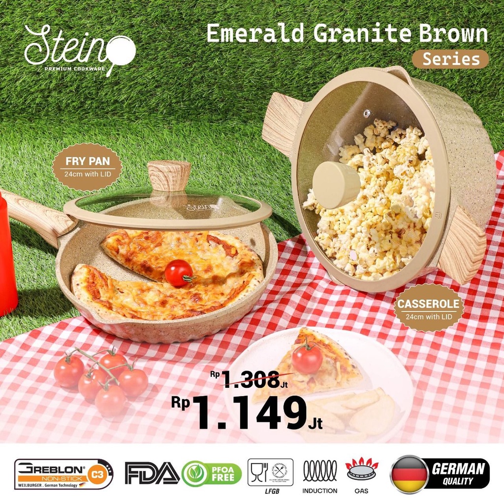 Stein Cookware - Emerald Granite Pan Brown Series | Panci Anti Lengket