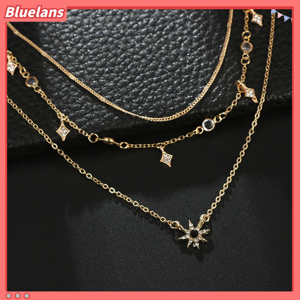 Bluelans Women Multi Layer Rhinestone Inlaid Star Pendant Chain Necklace Jewelry Gift