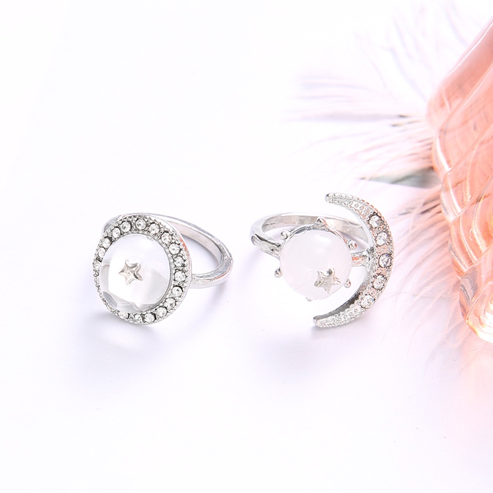 Hu Hu Hu Hu Hu Alat Bantu Pasang Kacamata♡ 2pcs / Set Cincin Buku Jari Aneka Bentuk Warna Silver Gaya Boho Untuk Wanita