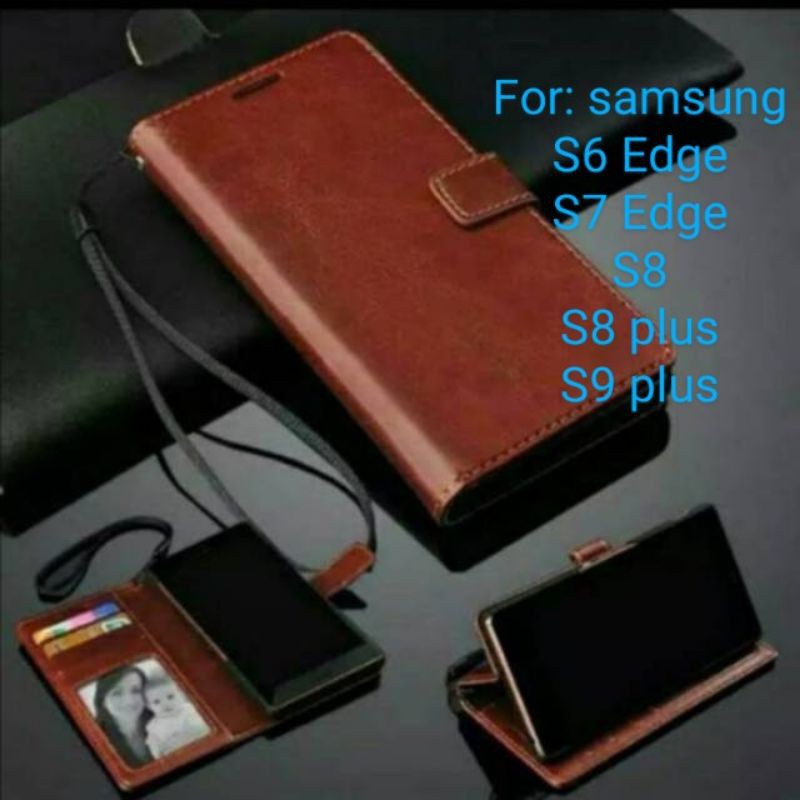 Samsung S6 S7 Edge S6Edge S7Edge S8 S9 Plus S8Plus S9Plus Leather Case Flip Cover Casing Sarung Dompet Wallet Kulit