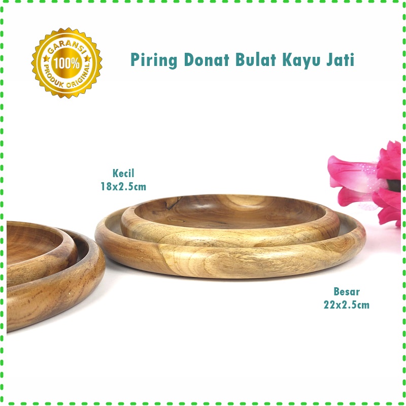 Piring Donat Bulat Kayu Jati Asli 18cm &amp; 22cm