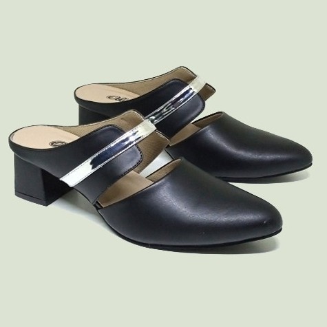 BIG SIZE Mules Chunky hak 5cm Sepatu Bustong wanita Ukuran 41-45  Sepatu Bustong Hak Ibu ibu acara K