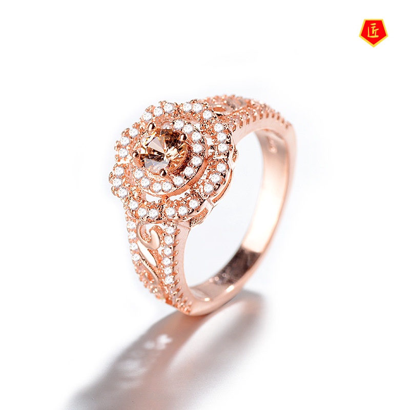 [Ready Stock]Luxury Full Diamond 18K Rose Gold Ring