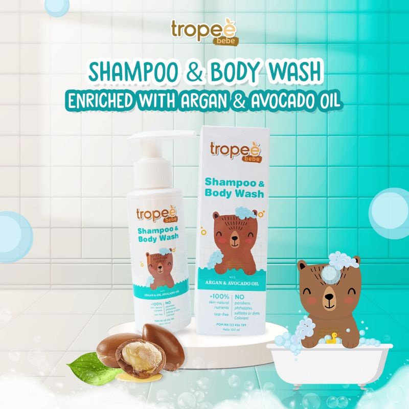 Teopee Bebe Shampoo &amp; Body Wash 100ml - Tropeebebe Shampo Bodywash Baby Sampo Sabun Mandi Bayi Newborn