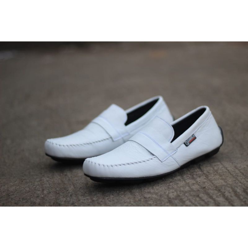 Sepatu original pria kulit asli slip on slop pansus putih perawat dokter bruder casual ok