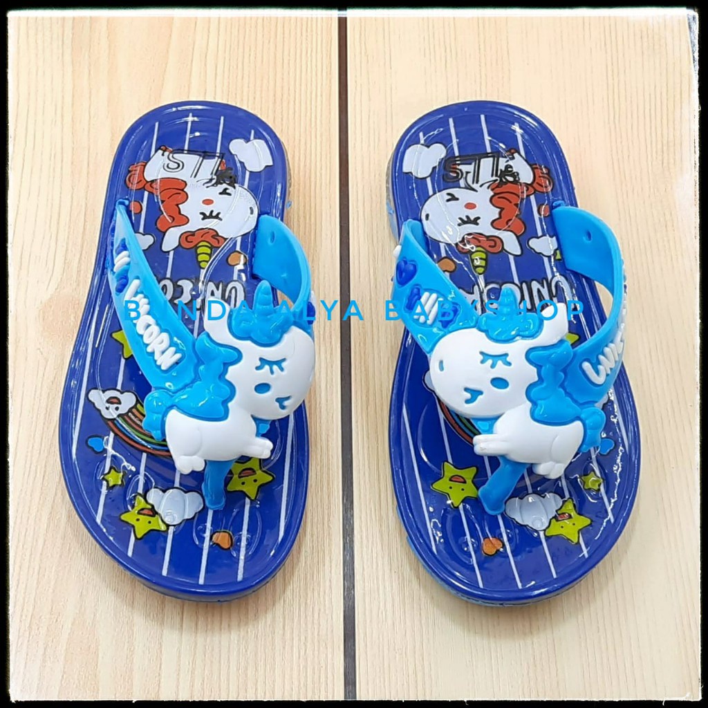 Sendal Jepit Anak Perempuan Usia 1 2 3 Tahun Unicorn BIRU Sendal Jepit Anak Cewek Motif Kartun Lucu Karet Elastis Anti Licin Size 24-29