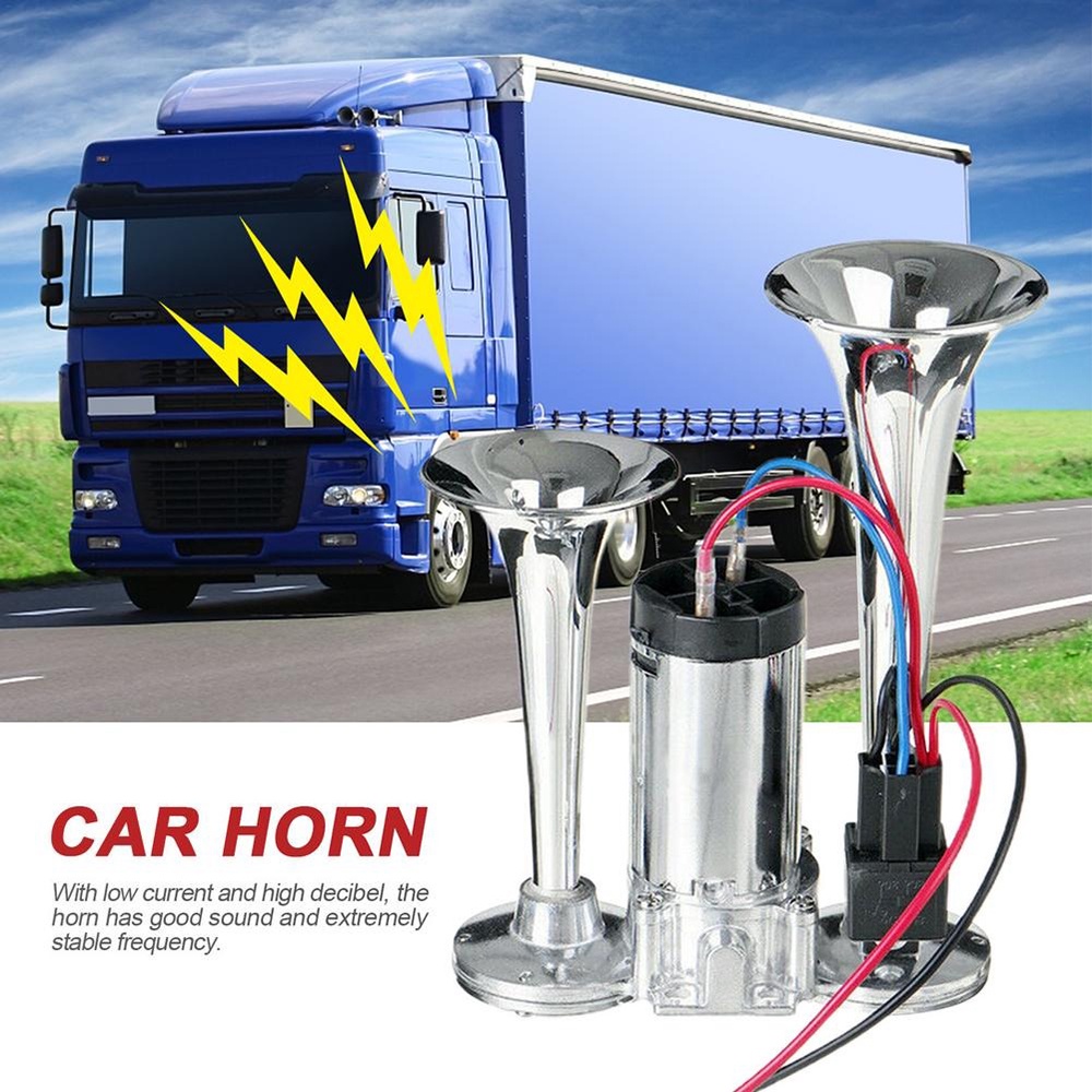 Klakson Terompet Mobil Electric Pump Horn Double Tube 95dB 12-24V with Relay - SL-1020 - Silver