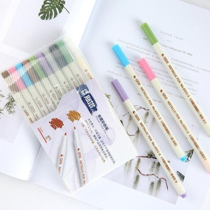 

(BISA COD) STA Metallic Brush Pen Color Painting Set 10 (6510-10BR) PRODUK TERBATAS Kode 1332