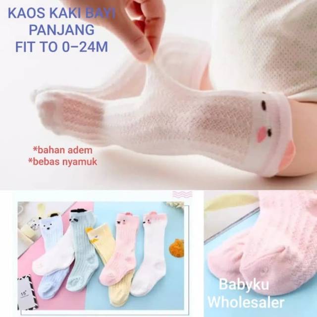 3 pcs Kaos Kaki Bayi Panjang Motif Karakter Transparan
