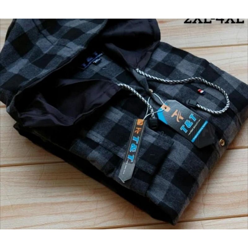 Kemeja Flanel Hoodie Motif Kotak-kotak / kemeja pria dewasa berkupluk