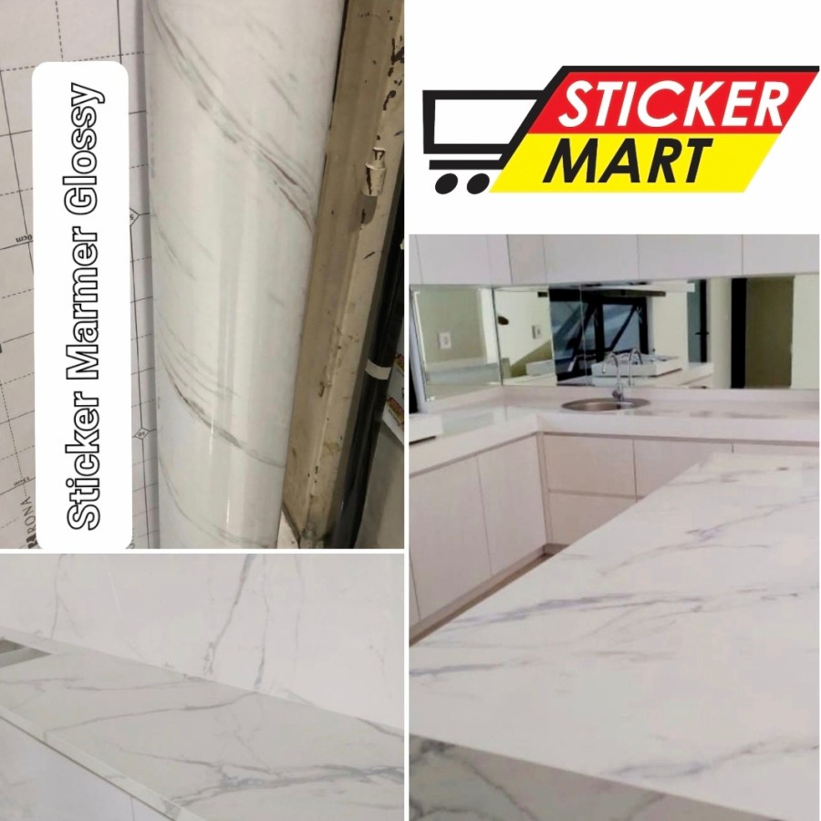 

Sticker Marmer Granit Marble putih Glossy Premium 122cm murah