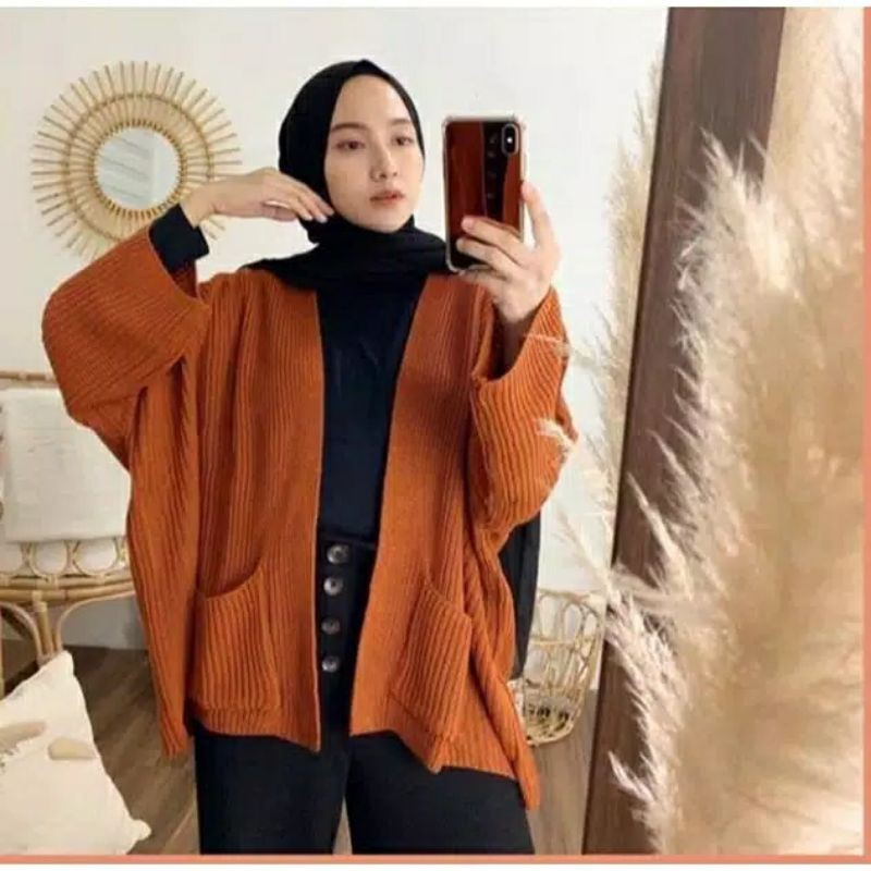 RAJUT LOOCY OVERSIZED OUTHER CARDIE-Coral