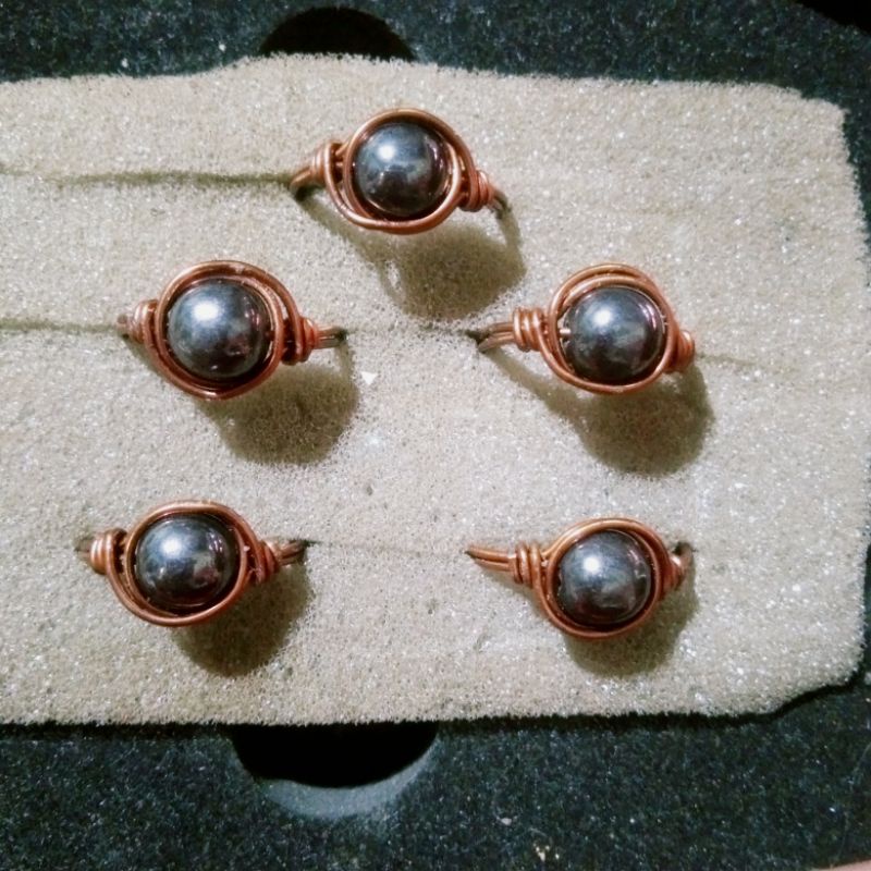 Anxiety Ring Kawat Tembaga Batu Hematite