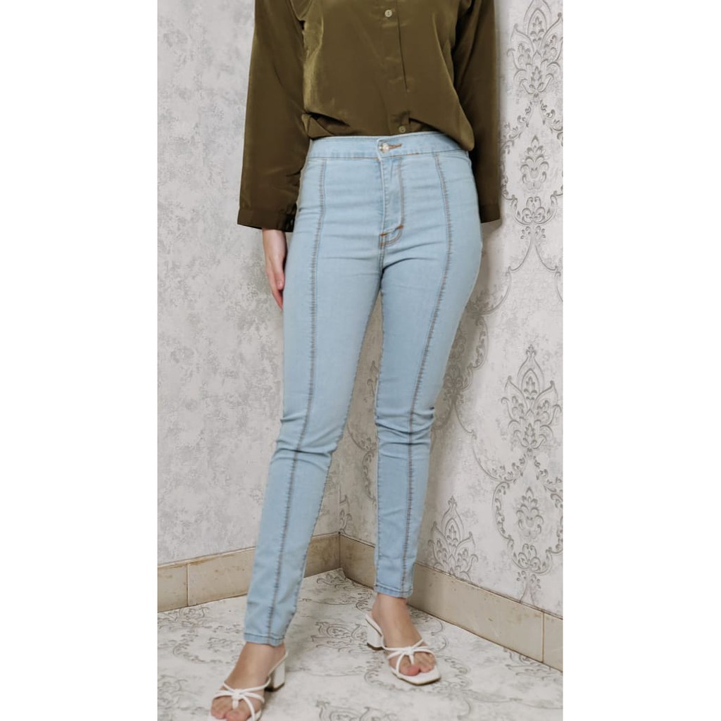 CATHERINE-JEANS FRONT LINE/JEANS MOTIF TULANG DEPAN/CELANA WANITA