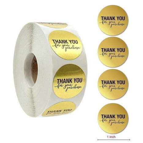 Paper Tags - 1&quot; Gold Foil Round Calligraphy &quot;Thank You&quot; Sticker (10 pcs)